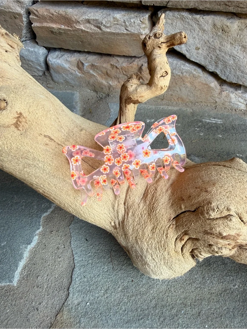 New🌟Urban Outfitters-Clear Pink Floral Hair Claw Clip